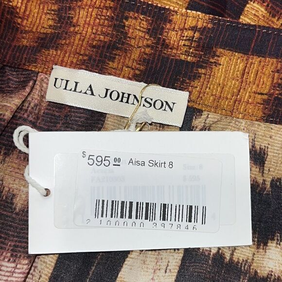 NWT ULLA JOHNSON Tiered Silk Midi Skirt - Multicolour. Size 8 - Picture 13 of 15